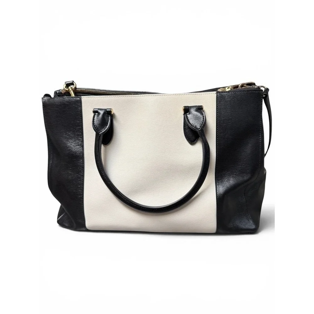 Lauren Ralph Lauren Tote Bag Black Cream Colorblock Leather Work Bag Dustbag